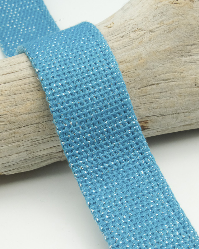 Sangle Coton Lurex Argent 30MM turquoise